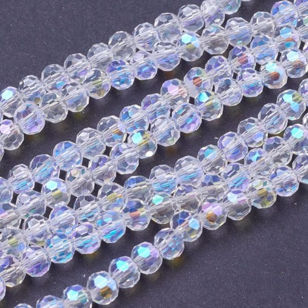Faceted Glass Crystal Round Beads - Clear AB - Riverside Beads
