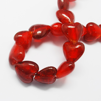 Silver Lined Glass Heart Bead - Red - Riverside Beads