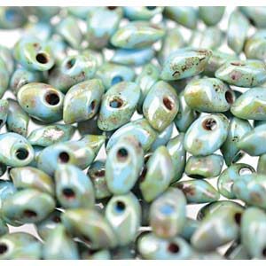 Long Magatamas Picasso Green - Beads - Riverside Beads