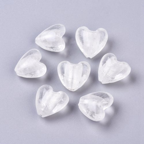 Silver Lined Glass Heart Bead - Clear - Riverside Beads