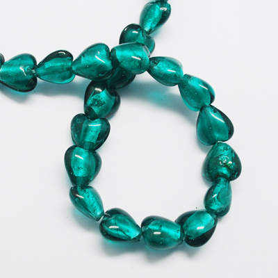 Silver Lined Glass Heart Bead - Teal - Riverside Beads