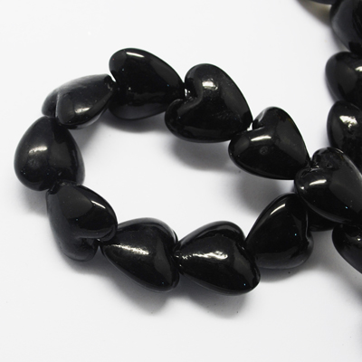 Silver Lined Glass Heart Bead - Black - Riverside Beads