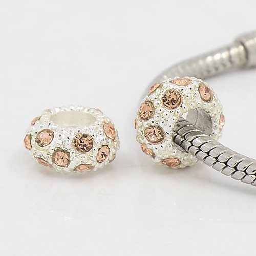 Diamante Large Holed Bead - Peach - Riverside Beads