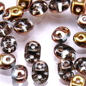 Czech SuperDuos - Transparent Aquamarine Capri Gold - Riverside Beads