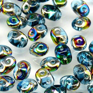 Czech SuperDuos - Transparent Aquamarine Vitrail - Riverside Beads