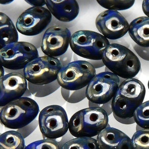 Czech SuperDuos - Opaque Blue Picasso - Riverside Beads