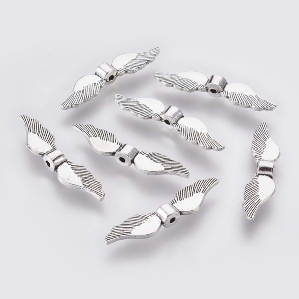 Large Feathered Angel Wing - Silver - Riverside Beads