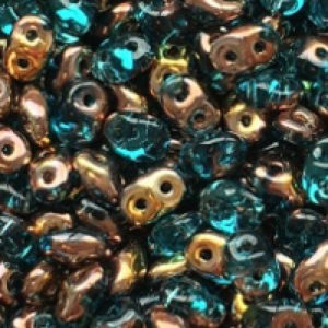 Czech SuperDuos Transparent Aquamarine Capri Gold - Riverside Beads
