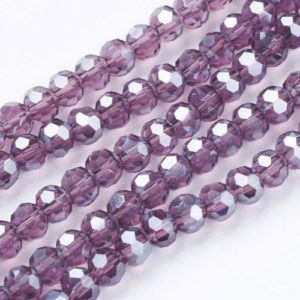 Faceted Glass Crystal Round Beads - Amethyst AB - Riverside Beads