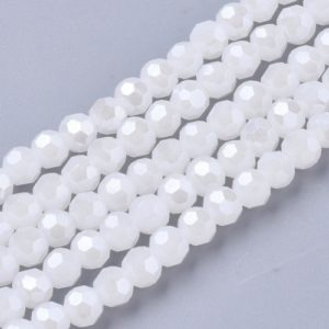 Faceted Glass Crystal Round Beads - White AB - Riverside Beads