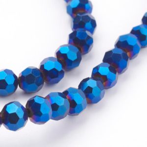 Faceted Glass Crystal Round Beads - Blue Rainbow - Riverside Beads