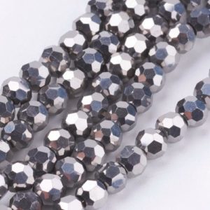 Faceted Glass Crystal Round Beads - Silver - Riverside Beads
