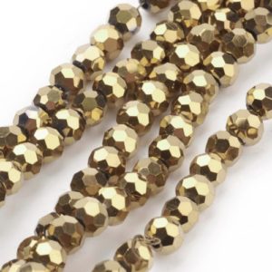 Faceted Glass Crystal Round Beads - Gold - Riverside Beads