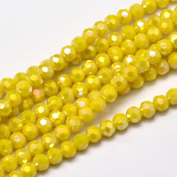 Faceted Glass Crystal Round Beads - Yellow AB - Riverside Beads