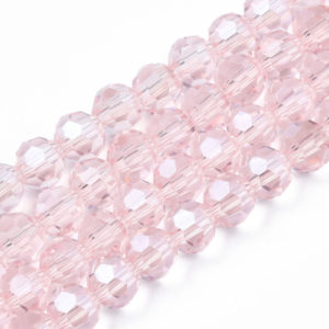 Faceted Glass Crystal Round Beads - Pink AB - Riverside Beads