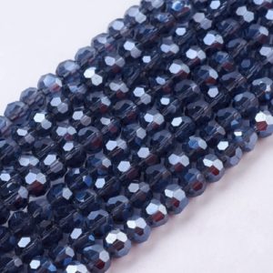 Faceted Glass Crystal Round Beads - Slate Grey - Riverside Beads