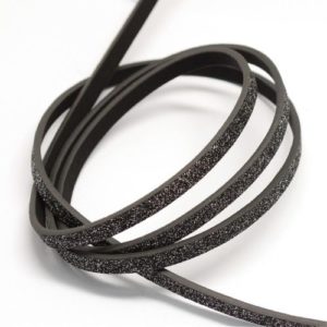 Flat Glitter Leather Cord - Black - Riverside Beads