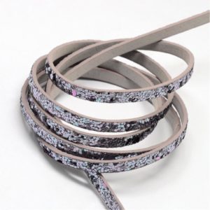 Flat Glitter Leather Cord - Grey - Riverside Beads