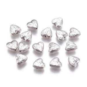 Textured Heart Bead - Silver - Riverside Beads