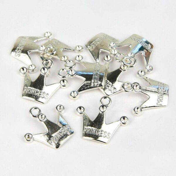 Princess Crown Charms are a silver crown charm with the word princess on the face of the crown. The crown is a 3 pointed charm.