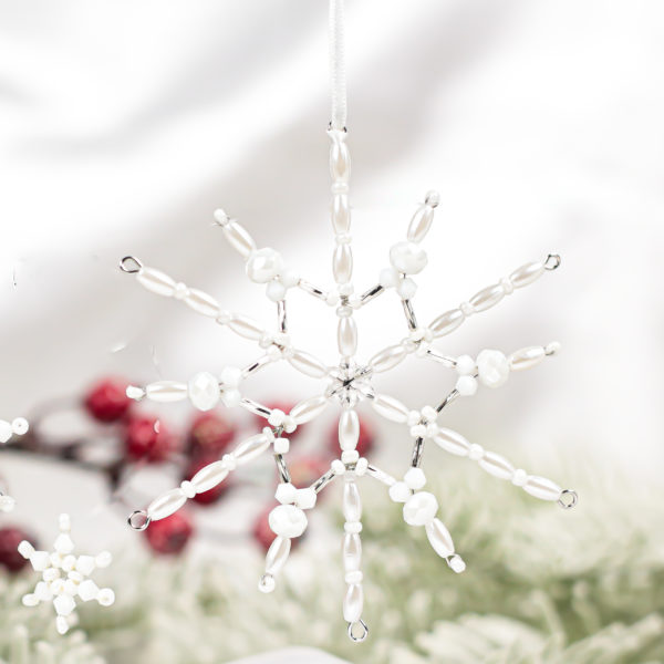White Beaded Snowflake Decoration Kit - Riverside Beads