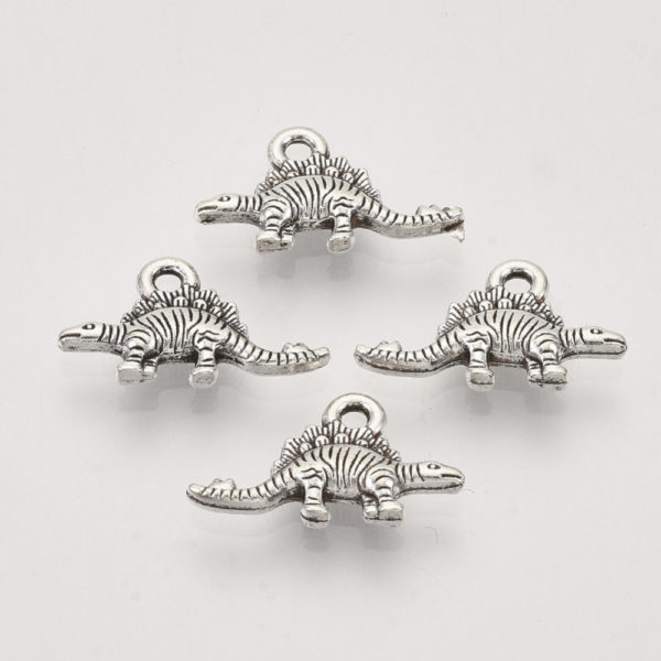 8 Antique Silver Tone Dinosaur Charms - A177 - Bulk Lot