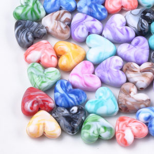 Acrylic Marbled Heart Beads - Riverside beads