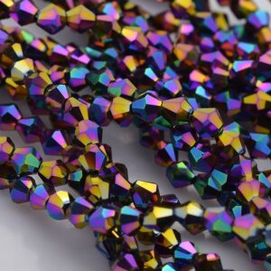4mm Crystal Bicone Bead - Multicoloured - Small Rainbow Coloured (blue purple green gold) Bead on a strand