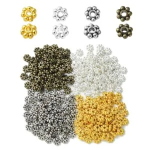 4mm Mixed Sparkle Spacer Bead Collection - Gold, Silver, Antique Silver and Antique Brass Small Snowflake Beads
