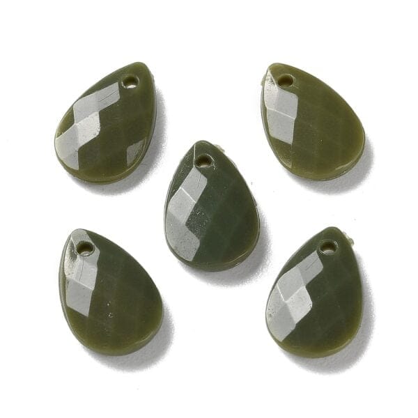 Acrylic Teardrop Bead - Olive Green - Opaque Raindrop Pendant