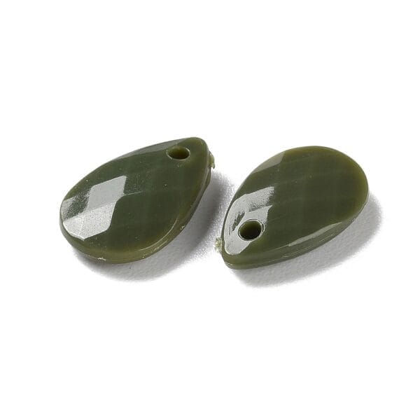 Acrylic Teardrop Bead - Olive Green - Opaque Raindrop Pendant