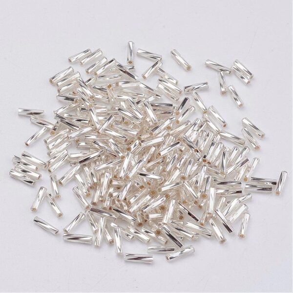 Twisted Metallic White Bugle Bead