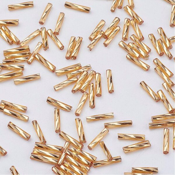 Glass twisted gold metallic bugle beads