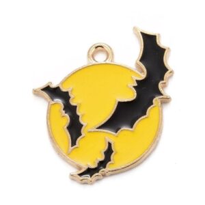 Enamel Moon With Bat Charm