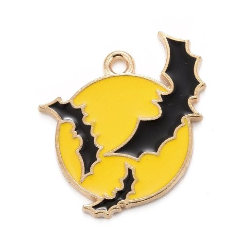 Enamel Moon With Bat Charm