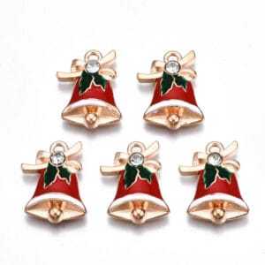 Enamel Bell Charms Red, Green, Gold, Christmas - Riverside Beads