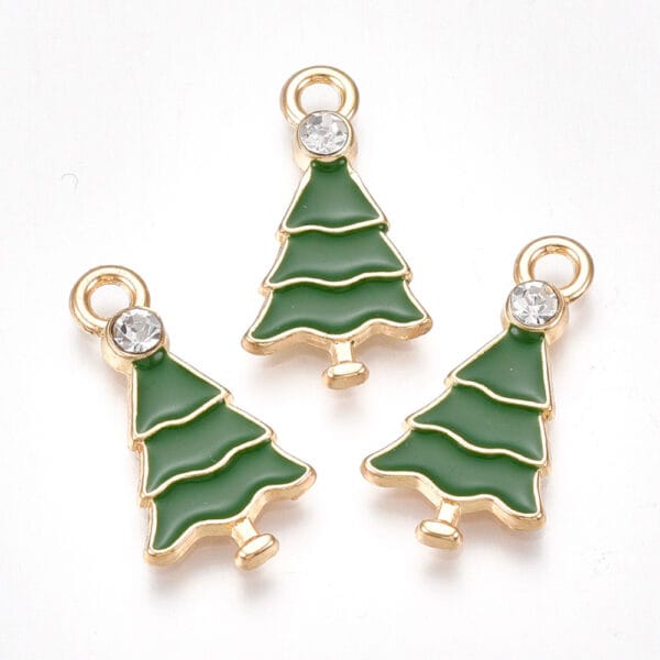 Enamel Christmas Tree Charms With Diamante - Riverside Beads