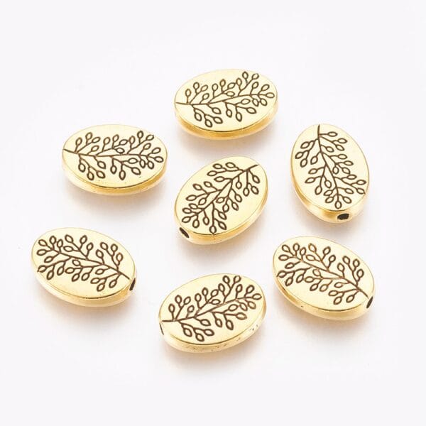 Engraved Flower Oval Spacer Beads Gold - Riverside Beads