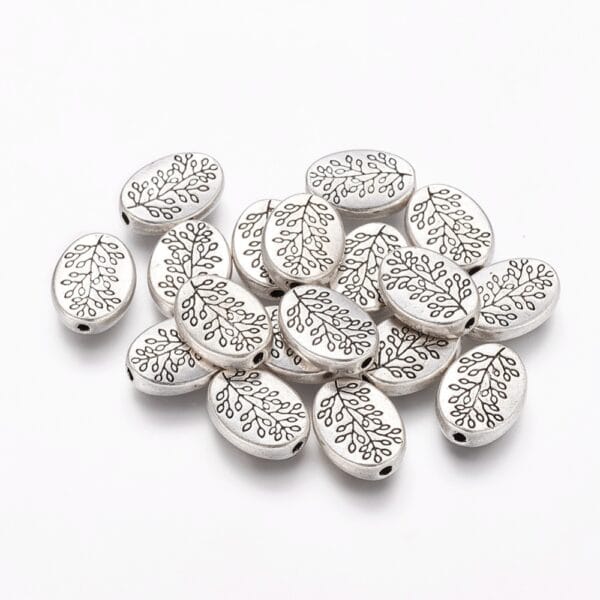 Engraved Flower Oval Spacer Beads Silver - Riverside Beads