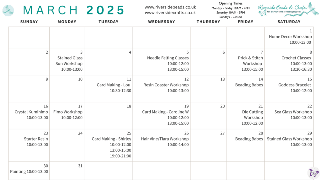 March Workshop Calendar