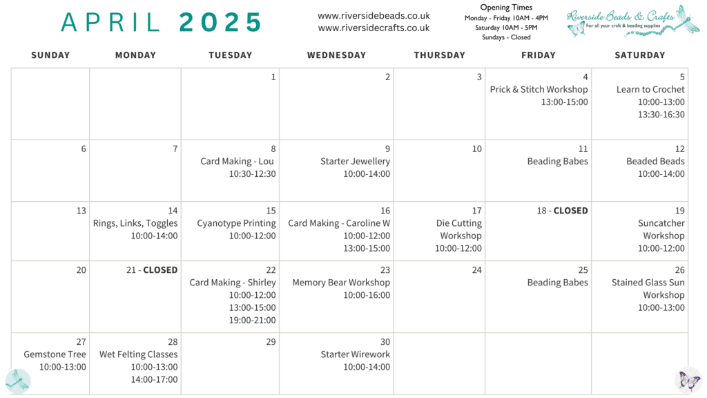 April Workshop Calendar