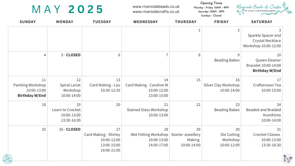 May Workshop Calendar