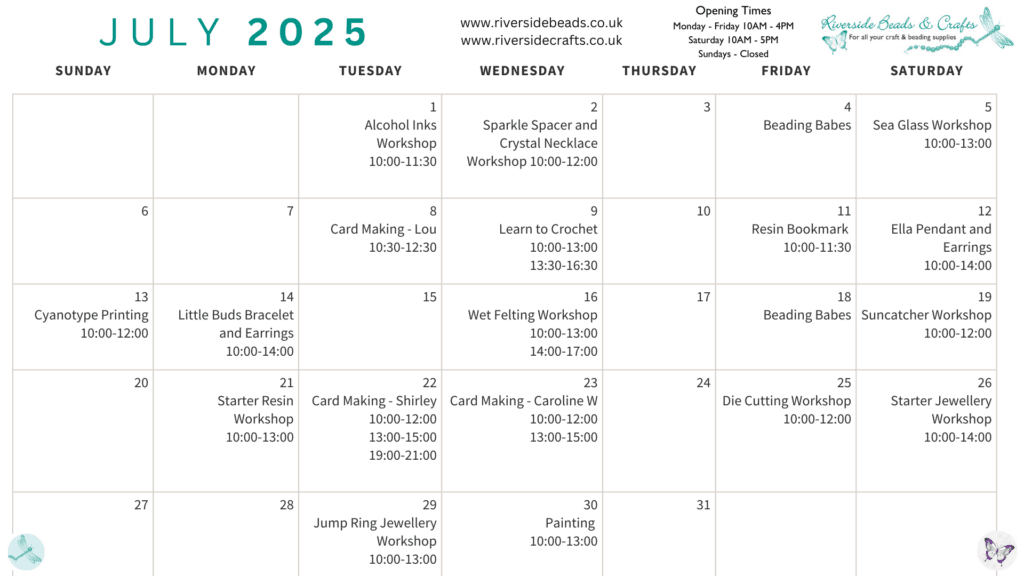 July Workshop Calendar