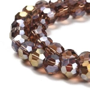 8mm Faceted Glass Crystal Round Beads - Brown AB