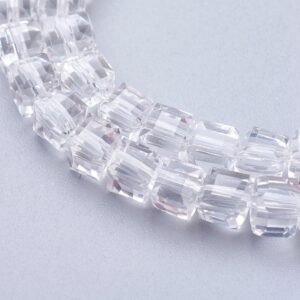 Strand of 4mm Glass Cube's in Clear, the faceted edges of the glass cubes allows the light to shimmer.