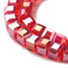 Strand of 4mm Glass Cube's in Red AB, the aurora borealis finish gives them a rainbow like shimmer in the light.