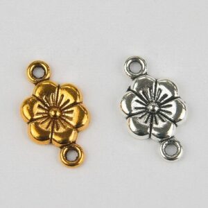 Flower Charm Link Connectors, a gold and silver charm showing a flower with two holes on opposite sides of the circular flower