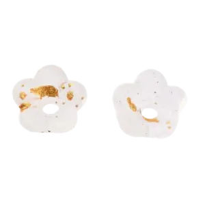 6x3 Lucite White Flower Bead with Gold Foil