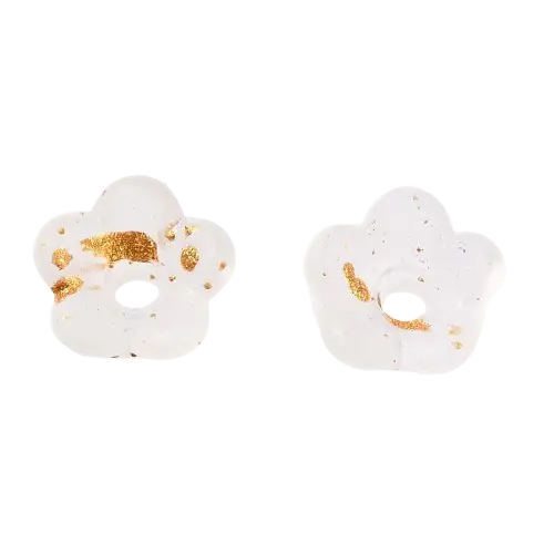 6x3 Lucite White Flower Bead with Gold Foil