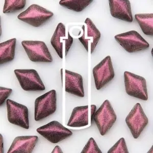 8x5mm Gemduo Bead - Polychrome Plum. A speciality bead with a matte purple finish. The beads are diamond shaped with 2 holes in.